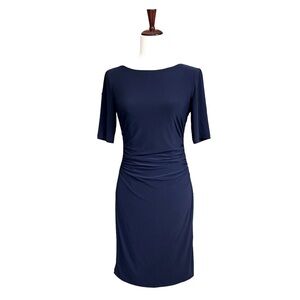 Vince Camuto 1/2 Sleeve Ruched Waist Knee Length Dress. Navy Size 6 #1357